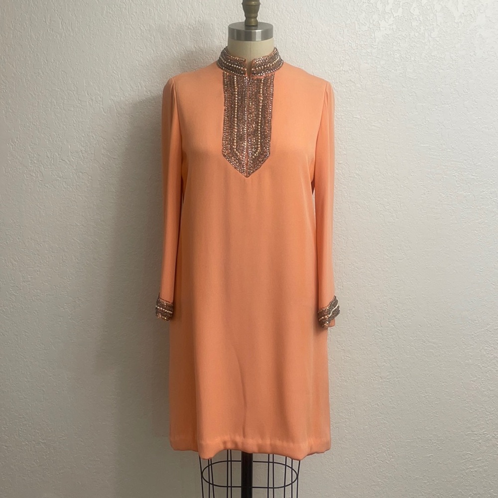 Vintage Long Sleeve Jeweled Shift Dress Size 8